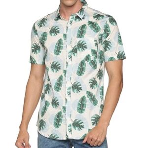 {J. Crew Factory} Men's Green and White Leaf Print Casual Button Down Shirt